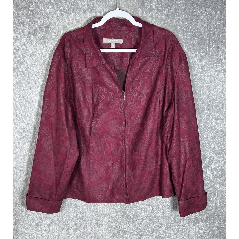 Croft & Barrow Jacket Womens 3X Burgundy Microfiber Zip Front Paisley Floral